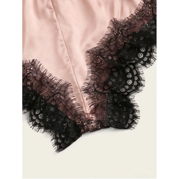 Eyelash Lace Satin Romper Bodysuit - Picture 7 of 9